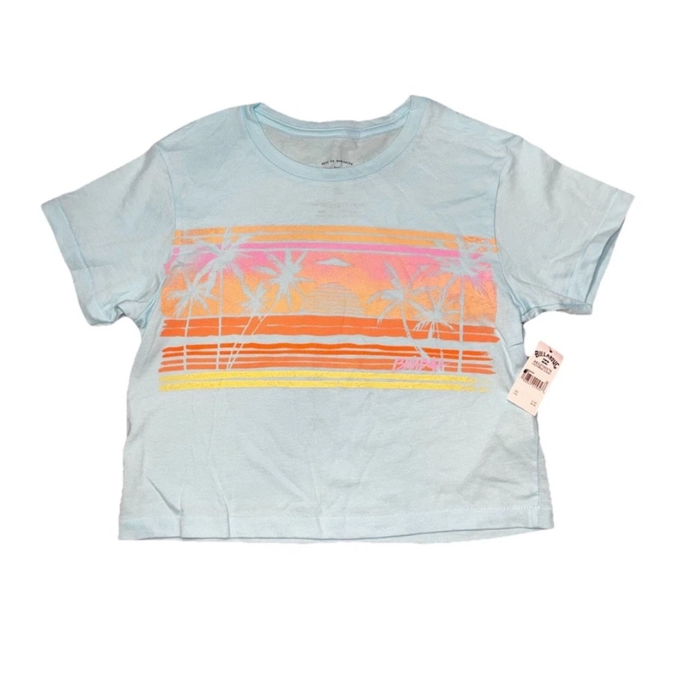 Billabong Powder Blue Crop Tee Shirt Surf Palm Sunset Girls XS NWT